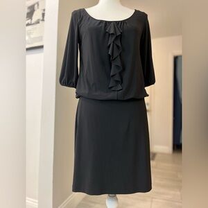 Vintage Sz Sm White House Black Market | Black Ruffle Blouson A-Line Dress